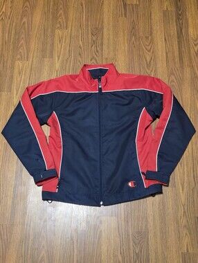 Champion Vintage Men's Medium Navy Blue Red Track Jacket Softshell Windbreaker